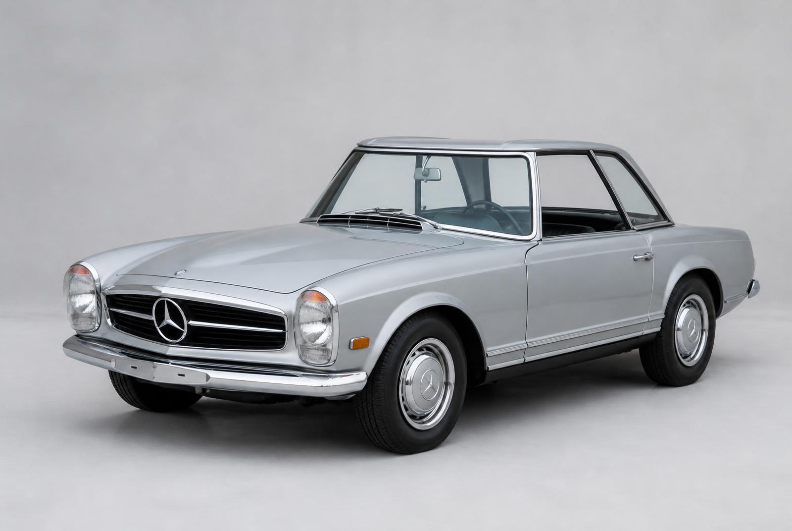 Zilvergrijze Mercedes-Benz 230 SL Pagode uit 1967